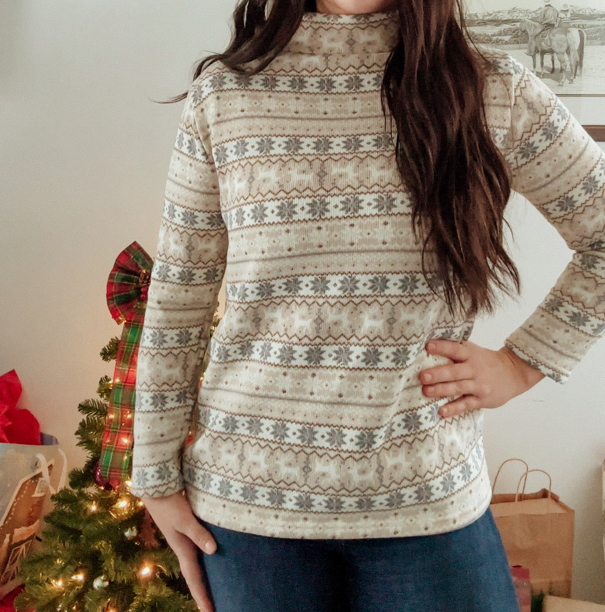 White Christmas Mockneck Sweater (S/M)
