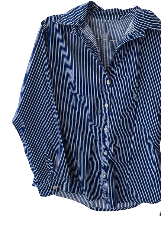 Navy Pinstripe Button Up (S/M)